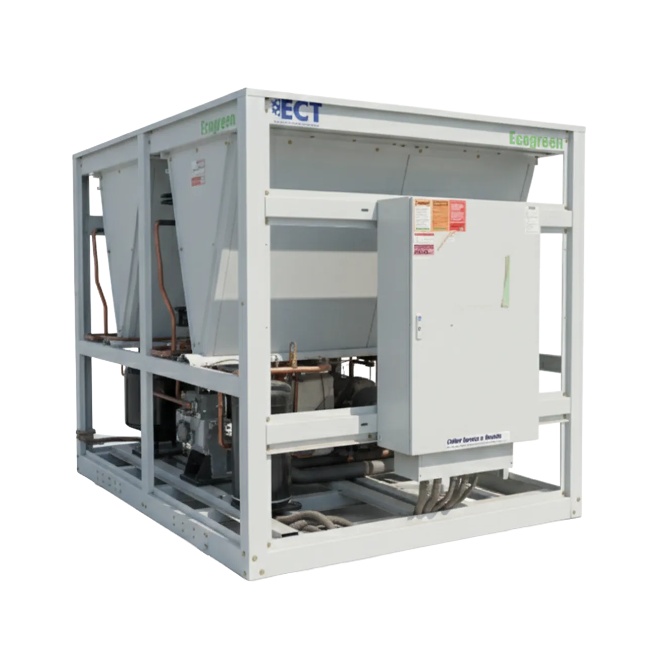 CHILLER ECT SCROLL ESTANDAR MOD. ECTLA070A46B4 CAP. 70TR 460V 3F R-410 EVAPORADOR CASCO Y TUBO SHELL BOX ENFRIADO POR AIRE SERIE ECO-MX-99240